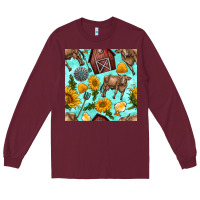Burgundy farm seamless pattern Long Sleeve Tee - BundleAndBundleShop
