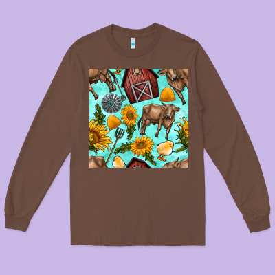 Farm Seamless Pattern Long Sleeve Tee Designed By Bundleandbundleshop