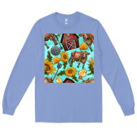 Colony Blue farm seamless pattern Long Sleeve Tee - BundleAndBundleShop
