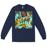 Navy farm seamless pattern Long Sleeve Tee - BundleAndBundleShop