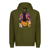 Army Green halloween black cat pumpkin Premium Hoodie - BarkalooDesign