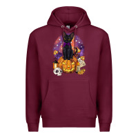 Burgundy halloween black cat pumpkin Premium Hoodie - BarkalooDesign