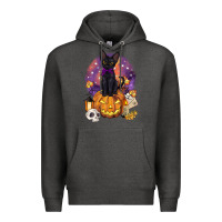 Charcoal Heather halloween black cat pumpkin Premium Hoodie - BarkalooDesign