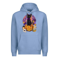 Colony Blue halloween black cat pumpkin Premium Hoodie - BarkalooDesign