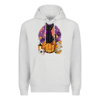 Dove Grey halloween black cat pumpkin Premium Hoodie - BarkalooDesign