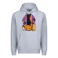 Heather Grey halloween black cat pumpkin Premium Hoodie - BarkalooDesign