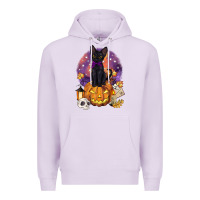 Lilac halloween black cat pumpkin Premium Hoodie - BarkalooDesign