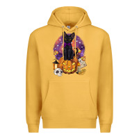 Mustard halloween black cat pumpkin Premium Hoodie - BarkalooDesign