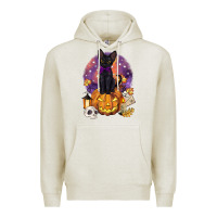 Oatmeal Heather halloween black cat pumpkin Premium Hoodie - BarkalooDesign