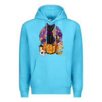 Ocean Blue halloween black cat pumpkin Premium Hoodie - BarkalooDesign