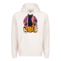 Pale Pink halloween black cat pumpkin Premium Hoodie - BarkalooDesign