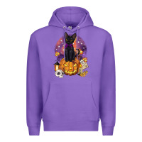 Purple halloween black cat pumpkin Premium Hoodie - BarkalooDesign