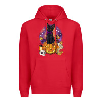 Red halloween black cat pumpkin Premium Hoodie - BarkalooDesign