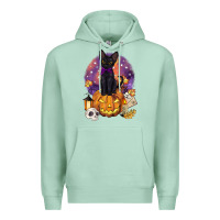 Seafoam halloween black cat pumpkin Premium Hoodie - BarkalooDesign