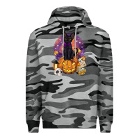 Slate Camo halloween black cat pumpkin Premium Hoodie - BarkalooDesign