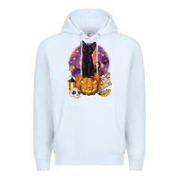 White halloween black cat pumpkin Premium Hoodie - BarkalooDesign
