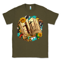Army Green cross with bible and sunflowers Classic Tee - AdoDesignShop