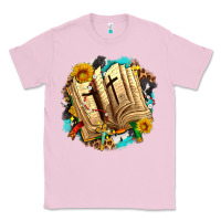 Bubblegum Pink cross with bible and sunflowers Classic Tee - AdoDesignShop