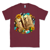 Burgundy cross with bible and sunflowers Classic Tee - AdoDesignShop
