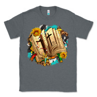 Charcoal Heather cross with bible and sunflowers Classic Tee - AdoDesignShop