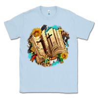 Dusty Blue cross with bible and sunflowers Classic Tee - AdoDesignShop