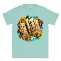 Seafoam cross with bible and sunflowers Classic Tee - AdoDesignShop