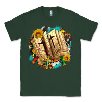 Sports Green cross with bible and sunflowers Classic Tee - AdoDesignShop