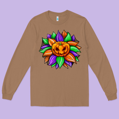 Sunflower Halloween Long Sleeve Tee Designed By Jahusdesignshop
