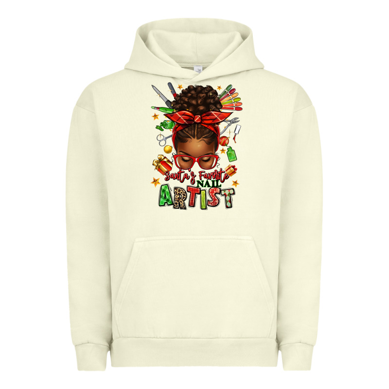 Santa's Favorite Nail Artist Afro Messy Bun Urban Hoodie by texasbilliewilder | Teevron