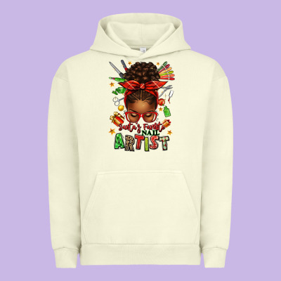 Santa's Favorite Nail Artist Afro Messy Bun Urban Hoodie Designed By Texasbilliewilder