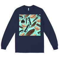 Navy literature seamless pattern Long Sleeve Tee - BundleAndBundleShop