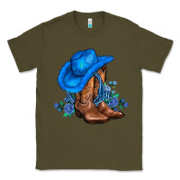 Army Green valentines day blue boots cowgirl hat and roses Classic Tee - AdoDesignShop