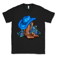 Black valentines day blue boots cowgirl hat and roses Classic Tee - AdoDesignShop
