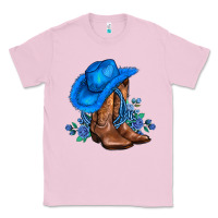 Bubblegum Pink valentines day blue boots cowgirl hat and roses Classic Tee - AdoDesignShop