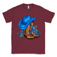 Burgundy valentines day blue boots cowgirl hat and roses Classic Tee - AdoDesignShop