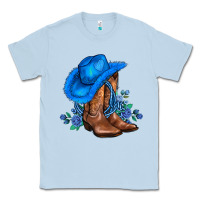 Dusty Blue valentines day blue boots cowgirl hat and roses Classic Tee - AdoDesignShop