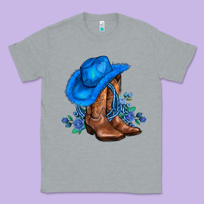 Valentines Day Blue Boots Cowgirl Hat And Roses Classic Tee Designed By Adodesignshop