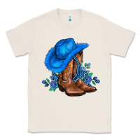 Natural valentines day blue boots cowgirl hat and roses Classic Tee - AdoDesignShop