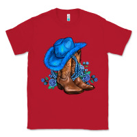 Red valentines day blue boots cowgirl hat and roses Classic Tee - AdoDesignShop