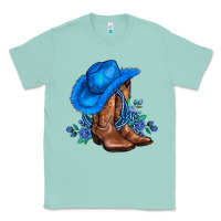 Seafoam valentines day blue boots cowgirl hat and roses Classic Tee - AdoDesignShop