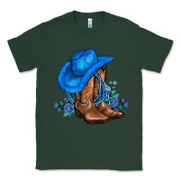 Sports Green valentines day blue boots cowgirl hat and roses Classic Tee - AdoDesignShop