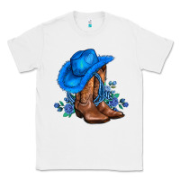 White valentines day blue boots cowgirl hat and roses Classic Tee - AdoDesignShop