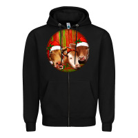 Black Christmas Cow, Zipper Hoodie - Jasminsmagicworld