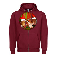 Burgundy Christmas Cow, Zipper Hoodie - Jasminsmagicworld