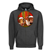 Charcoal Heather Christmas Cow, Zipper Hoodie - Jasminsmagicworld