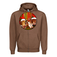 Chestnut Christmas Cow, Zipper Hoodie - Jasminsmagicworld