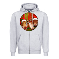 Heather Grey Christmas Cow, Zipper Hoodie - Jasminsmagicworld