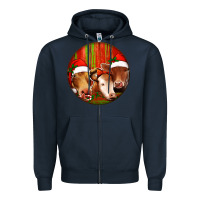 Navy Christmas Cow, Zipper Hoodie - Jasminsmagicworld