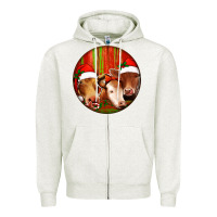 Oatmeal Heather Christmas Cow, Zipper Hoodie - Jasminsmagicworld