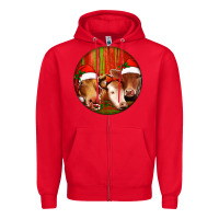 Red Christmas Cow, Zipper Hoodie - Jasminsmagicworld